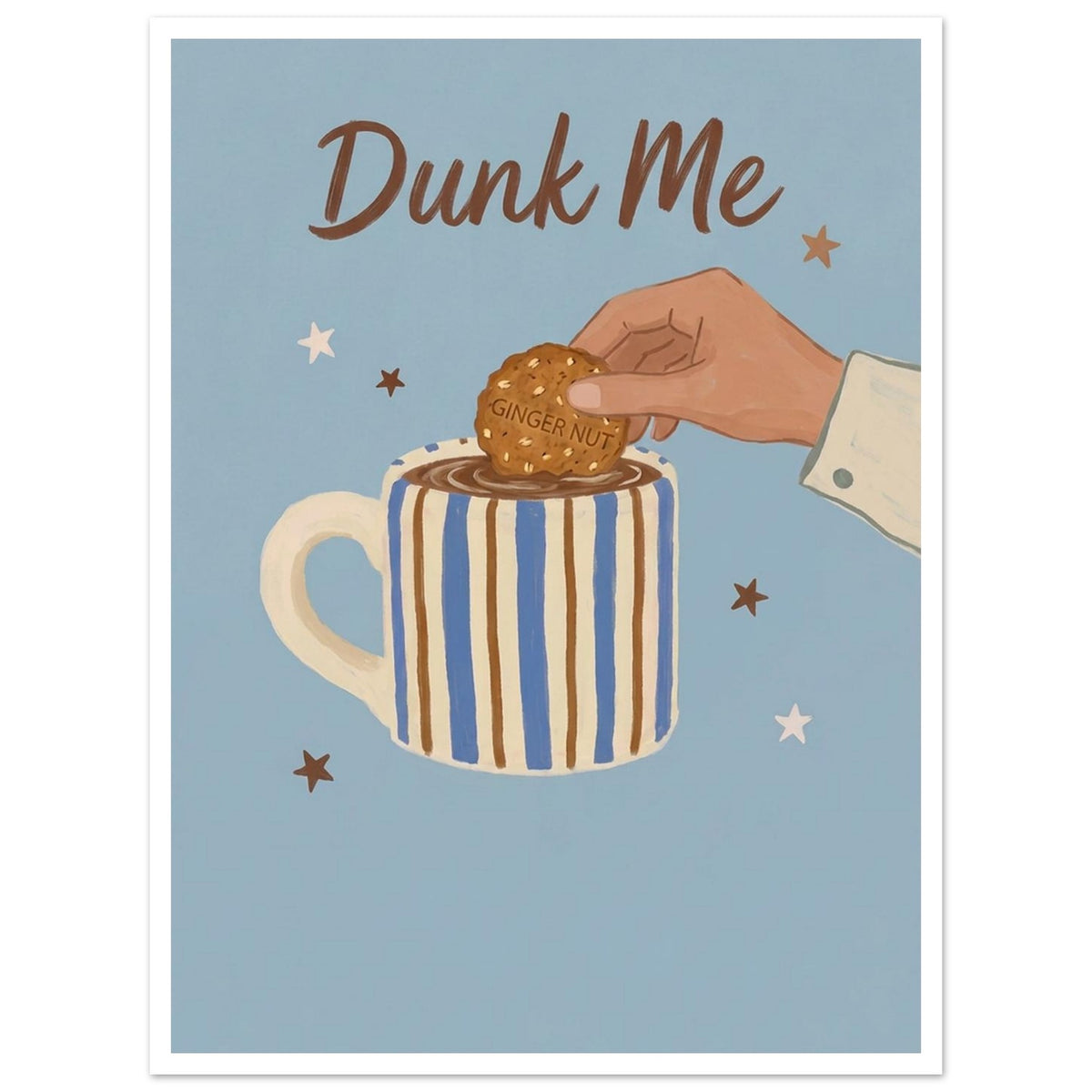 Biscuit dunking into a striped mug wall art print, image 12
