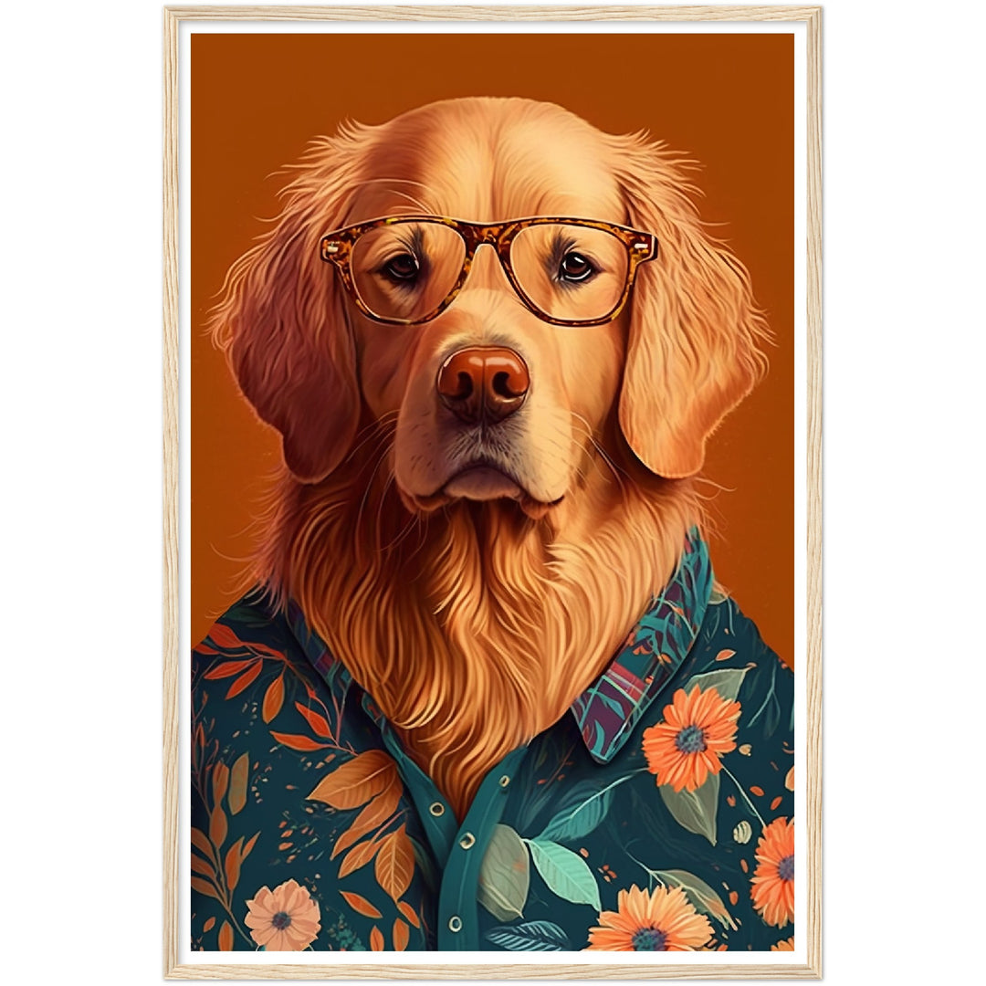 Trendy Golden Retriever Dog Illustration Wall Art Print