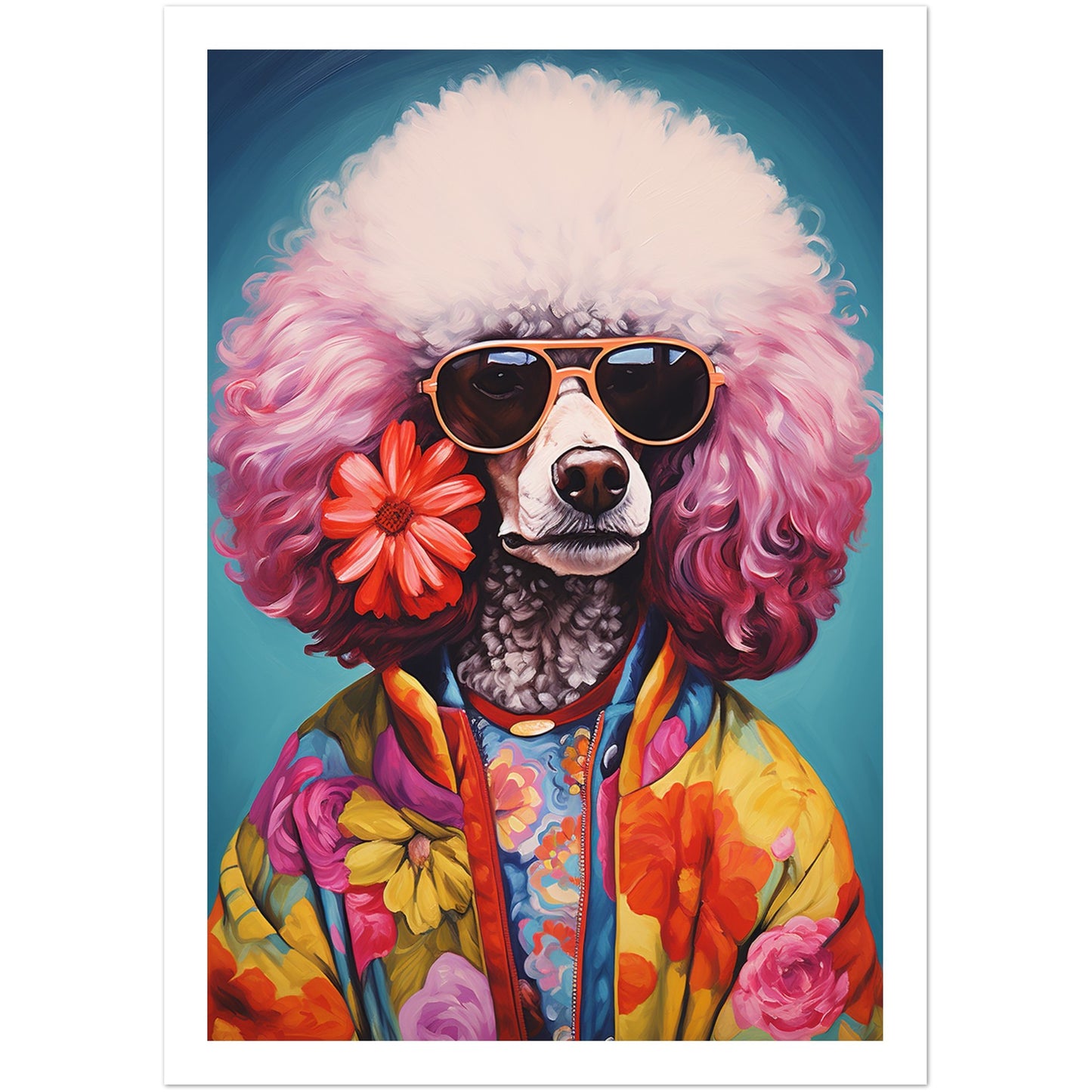 Groovy Dog Hippy Poodle in Flower Power Jacket Wall Art Print