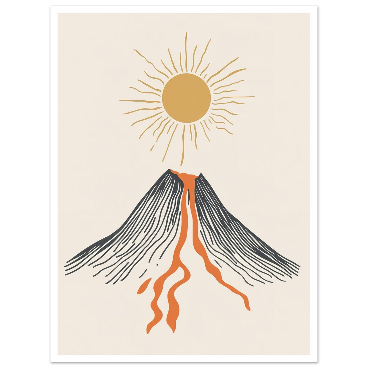 Stylised volcano with orange lava art print, unframed, 45x60 cm