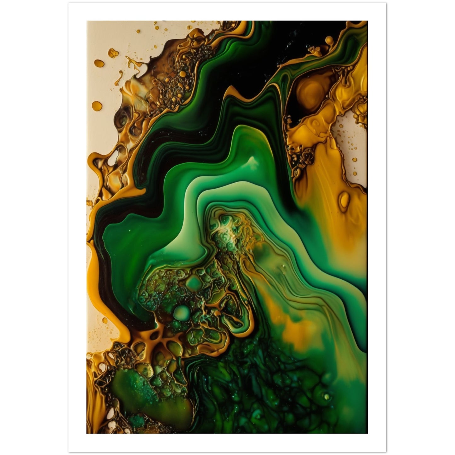 Organic Depths: Green & Brown Painting Wall Art Print