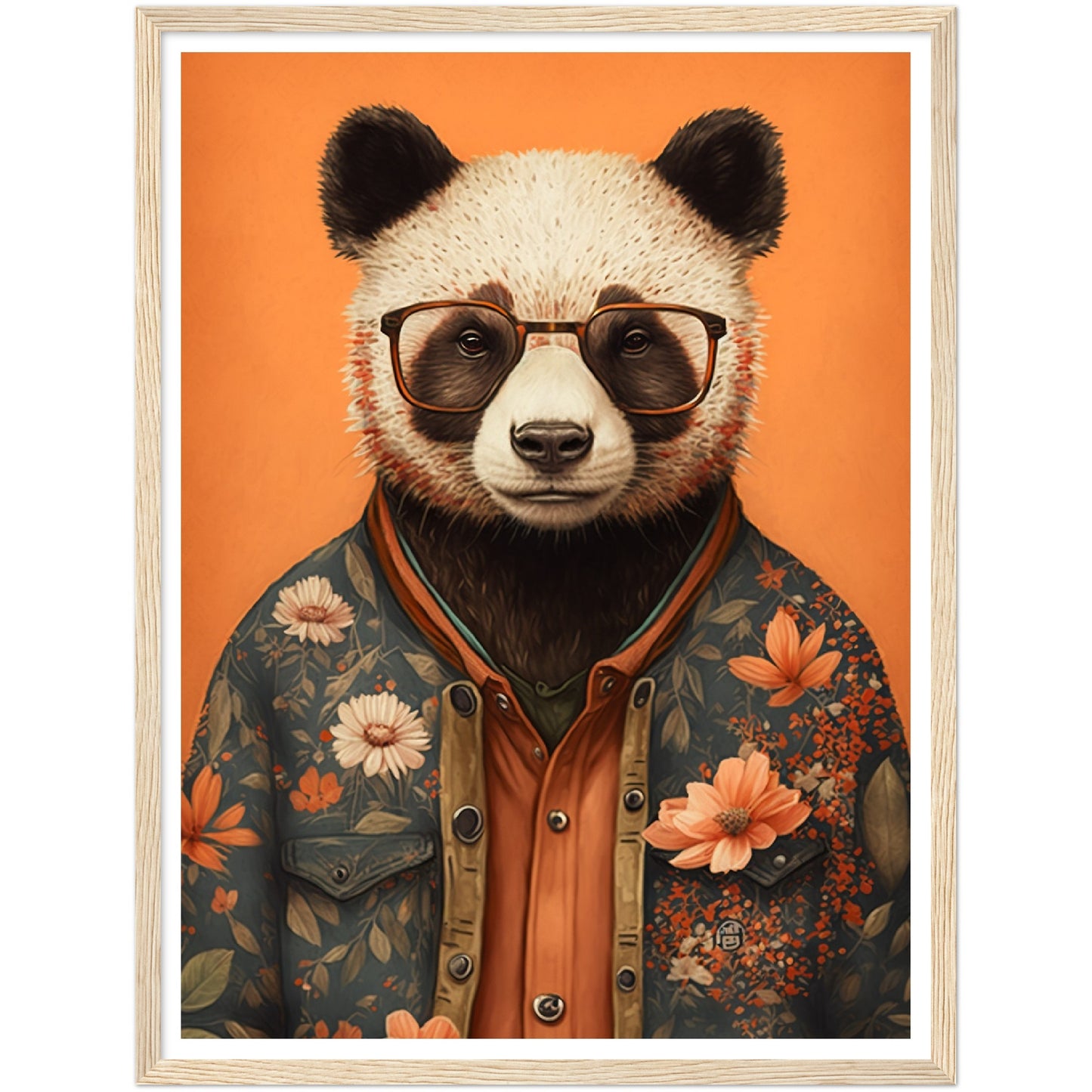 Panda Illustration Floral Fashionista Wall Art Print