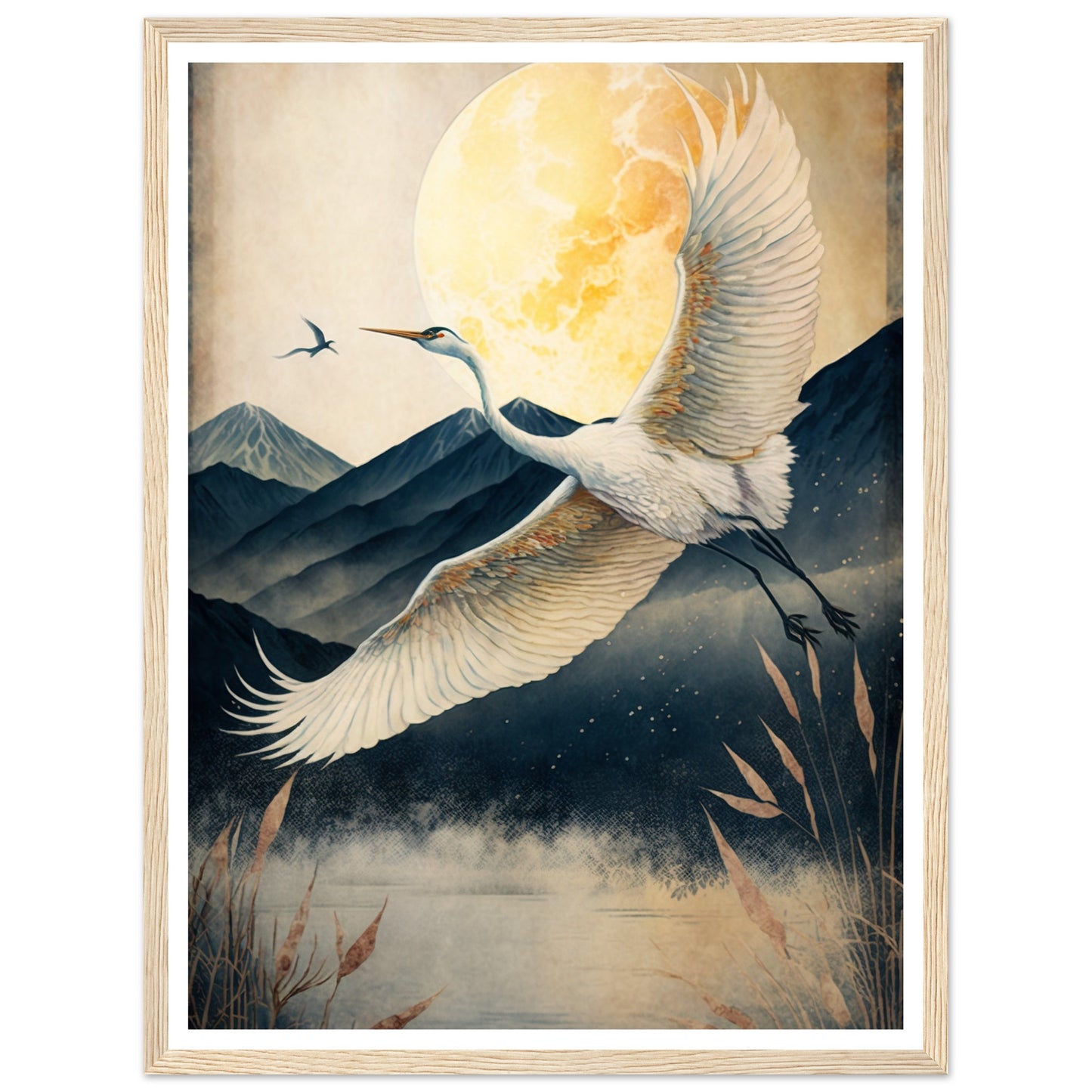 Japanese Inspired Crane Flight Wall Art Print