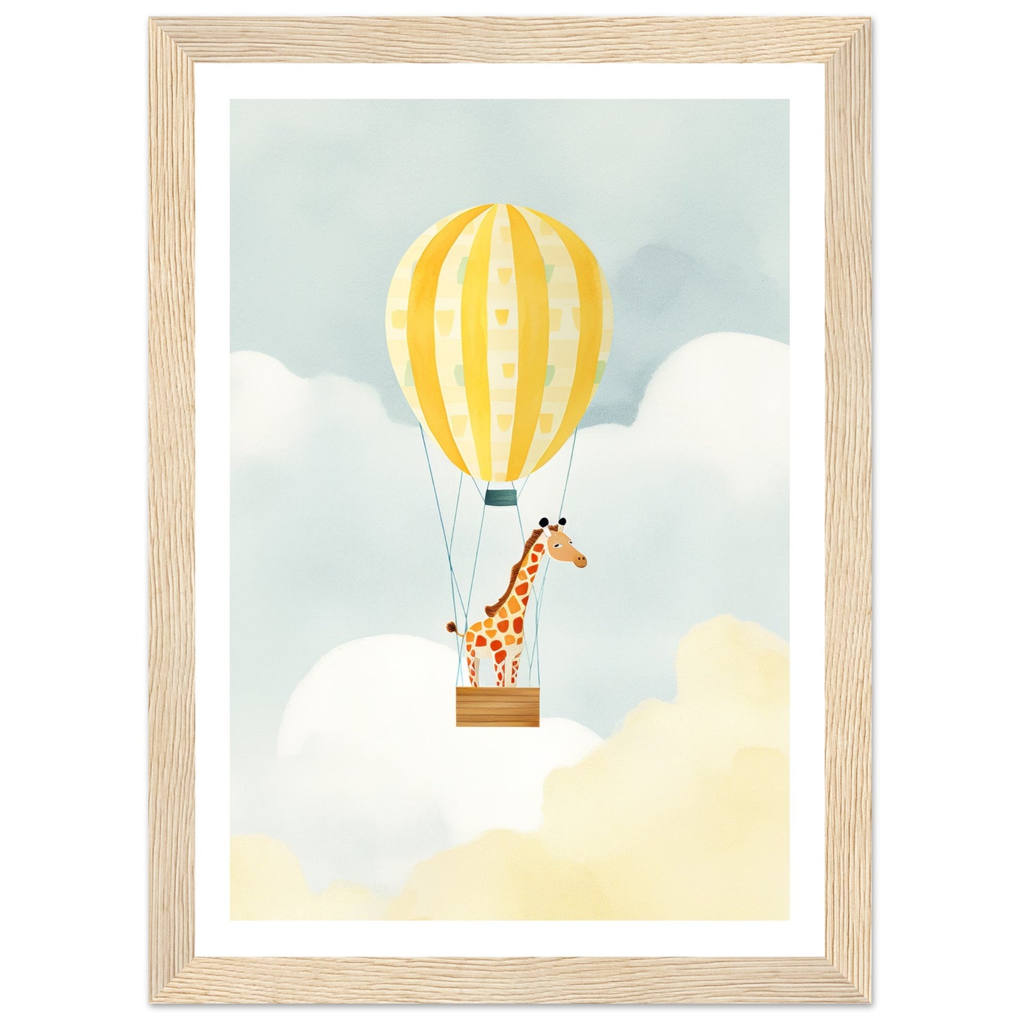 Giraffe Hot Air Balloon Sky Adventure Wall Art Print