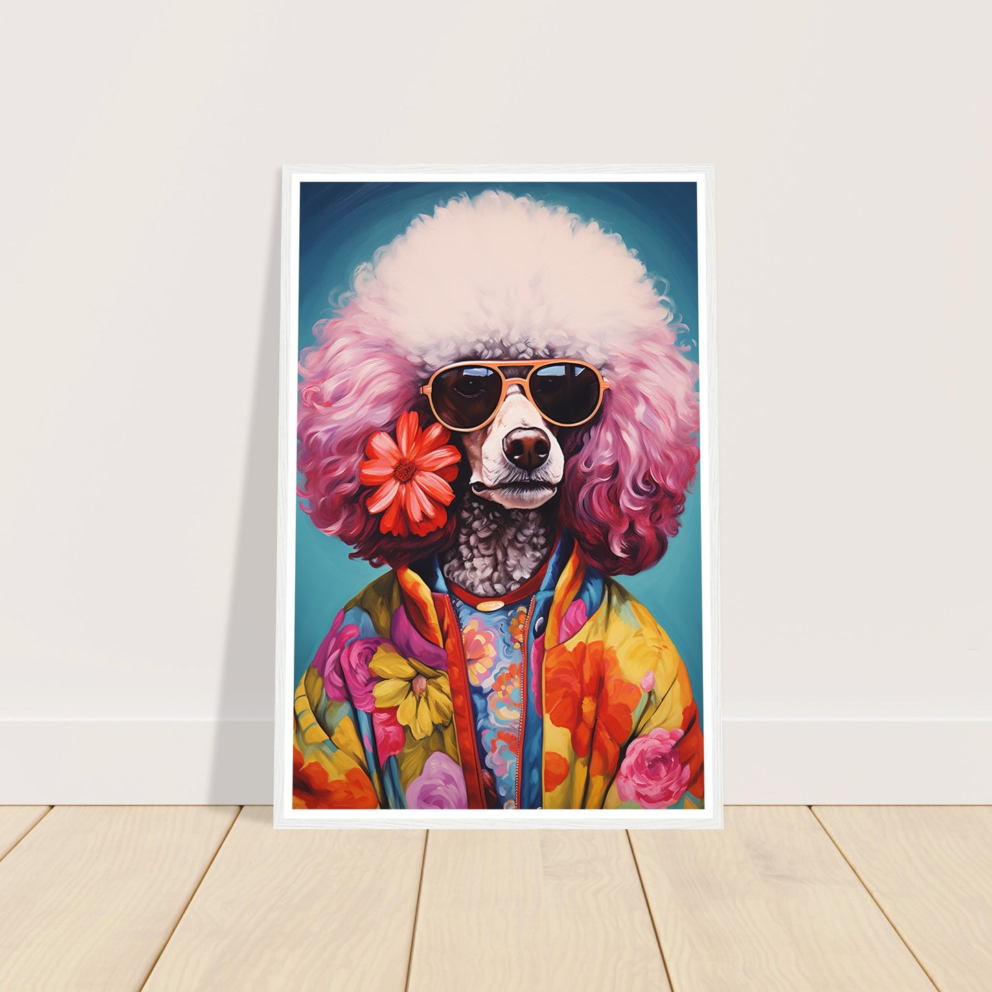 Groovy Dog Hippy Poodle in Flower Power Jacket Wall Art Print