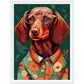 Floral Dachshund Dog Illustration Wall Art Print