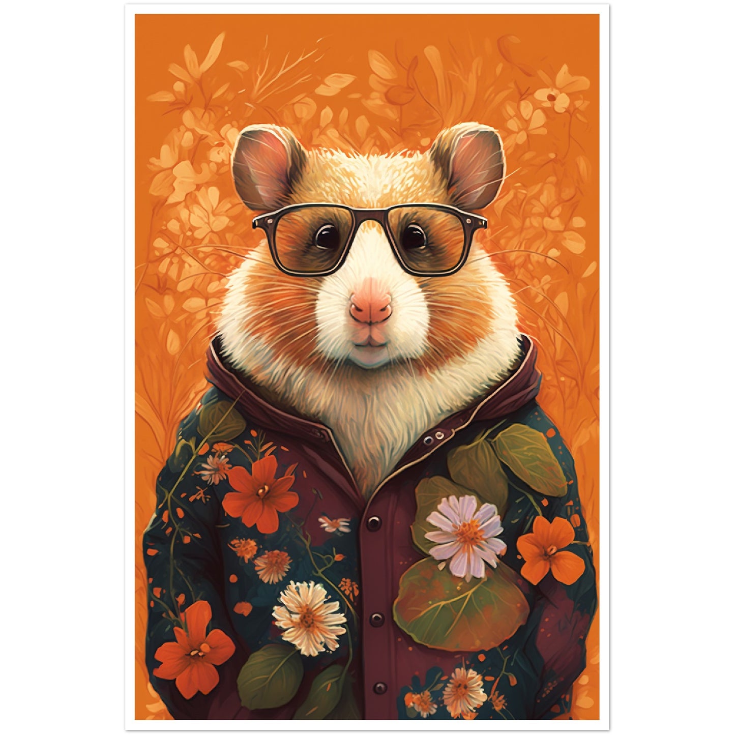 Floral Fashionista Hamster Illustration Wall Art Print