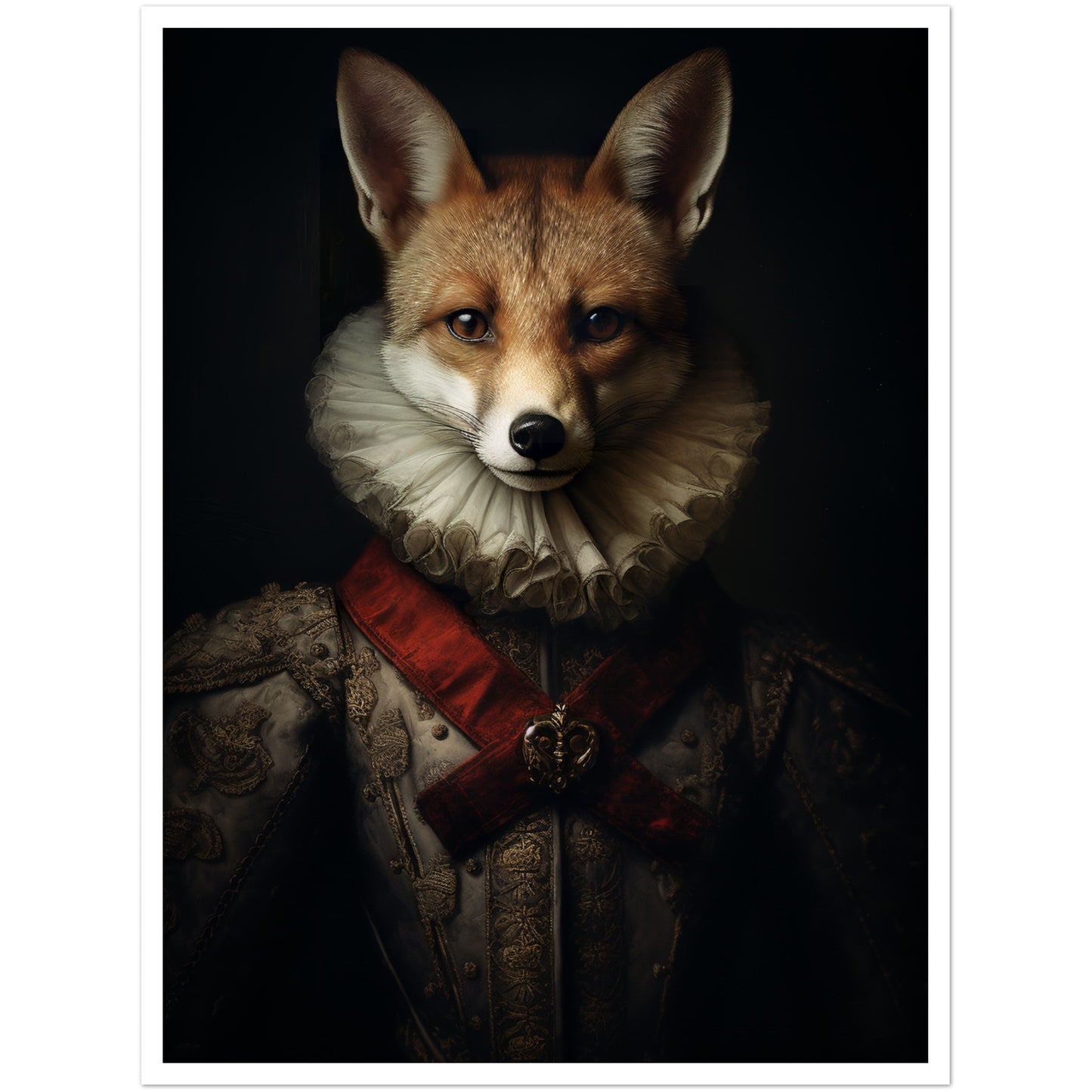 Vintage Tudor Neck Ruff Fox Portraiture Wall Art Print