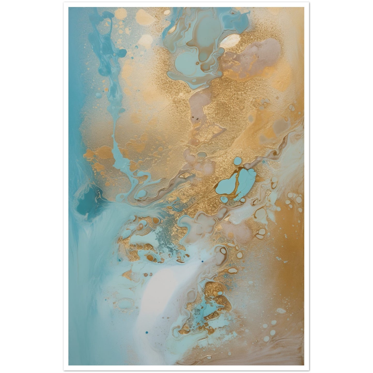 Melted Waves of Blue and Bronze Shimmer Abstract Painting Wall Art Print