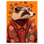 Load image into Gallery viewer, Charming Floral Badger Animal Portraiture Wall Art Print