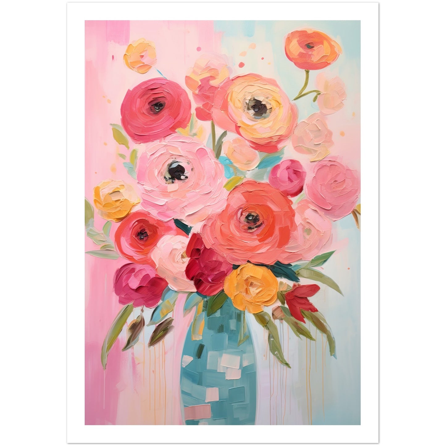 Vibrant Blooming Pink Flowers Wall Art Print