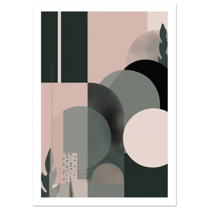 Sparse shapes in pink and green art print, unframed, A4