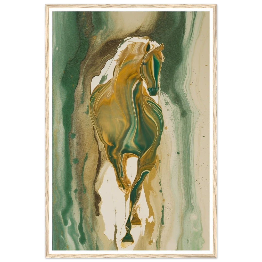 Golden Gallop - Fluid Green and Gold Horse Wall Art Print