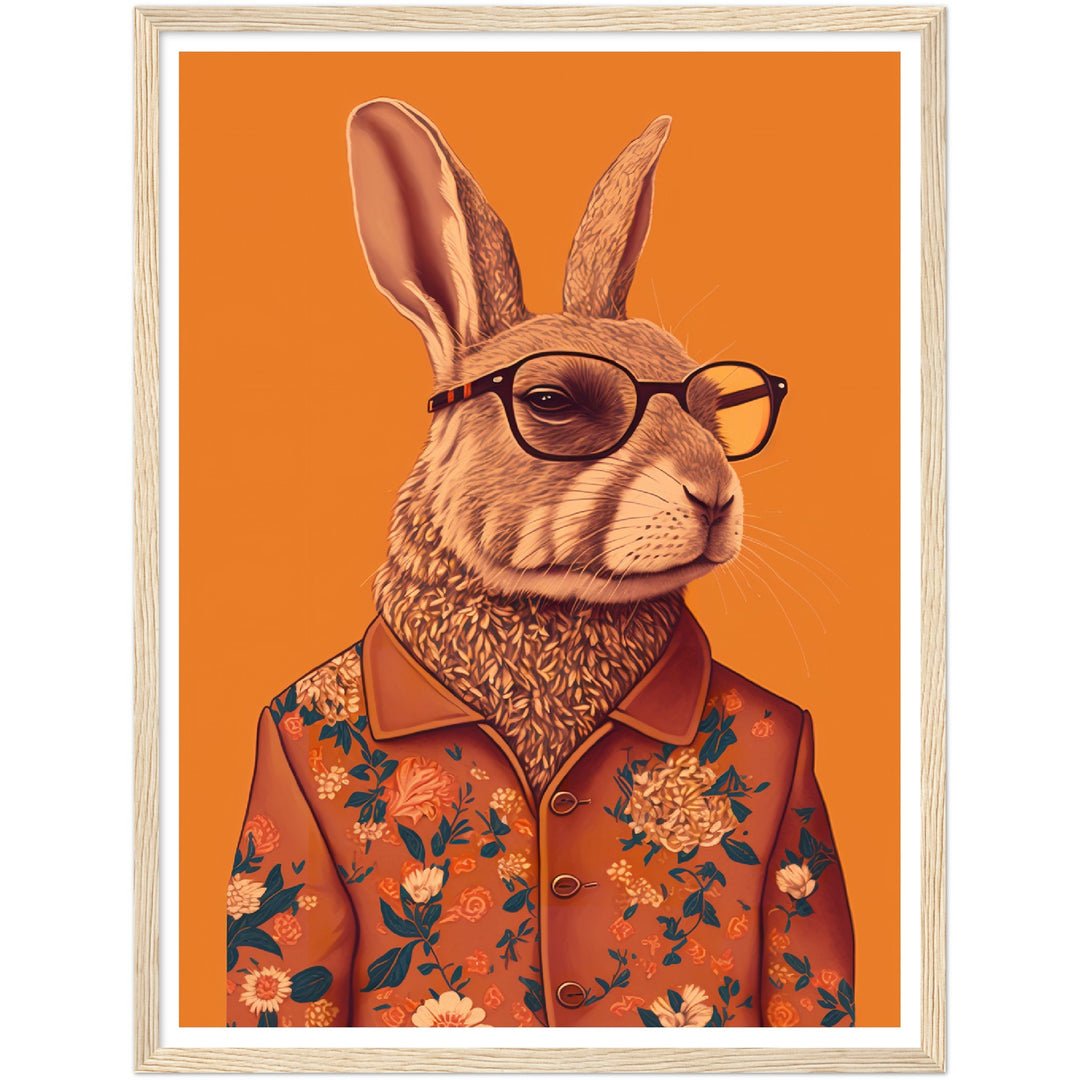 Floral Hipster Rabbit Wall Art Print