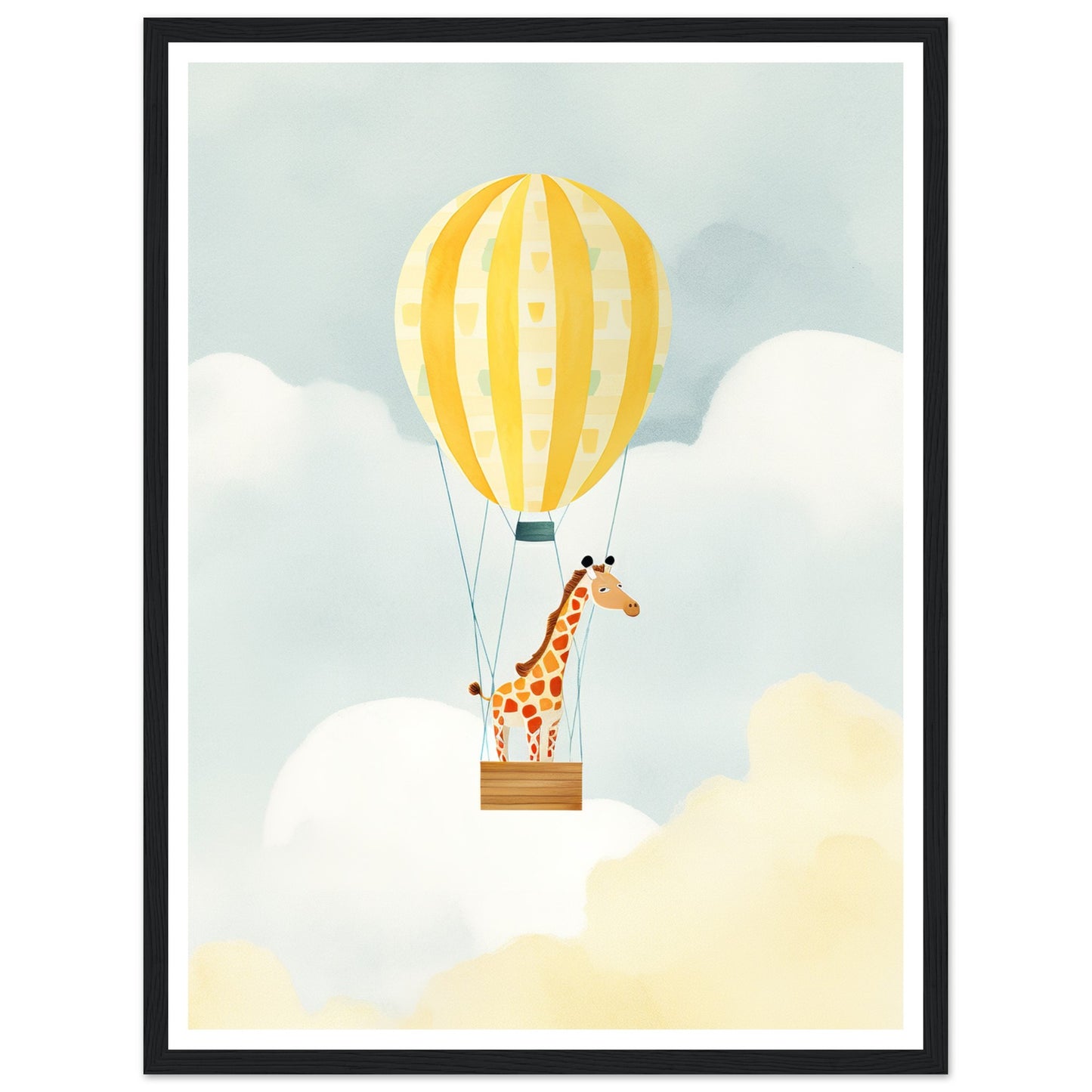 Giraffe Hot Air Balloon Sky Adventure Wall Art Print