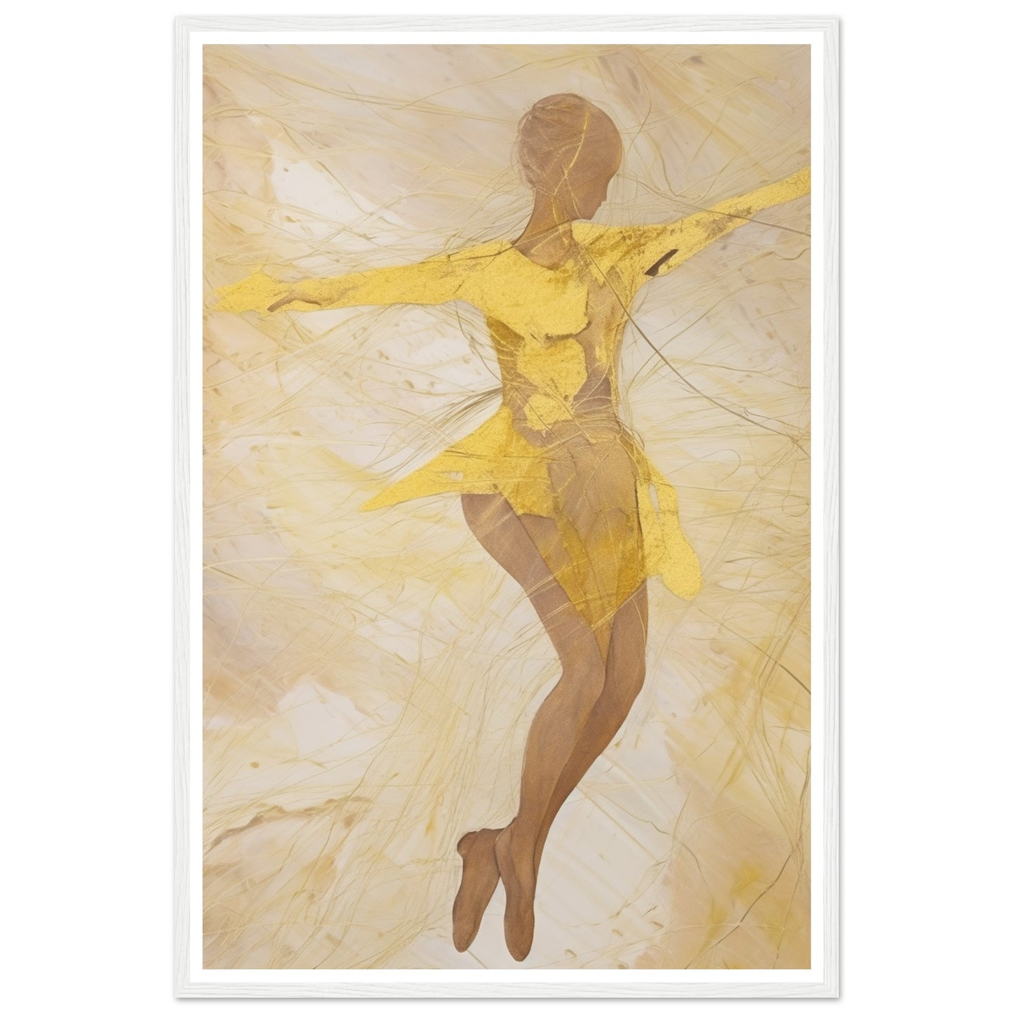 Rhythmic Whirling Ballet Painting in Yellow and Brown