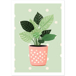 Load image into Gallery viewer, Playful Green House Plant in Pink Polka Dot Vase Wall Art Print