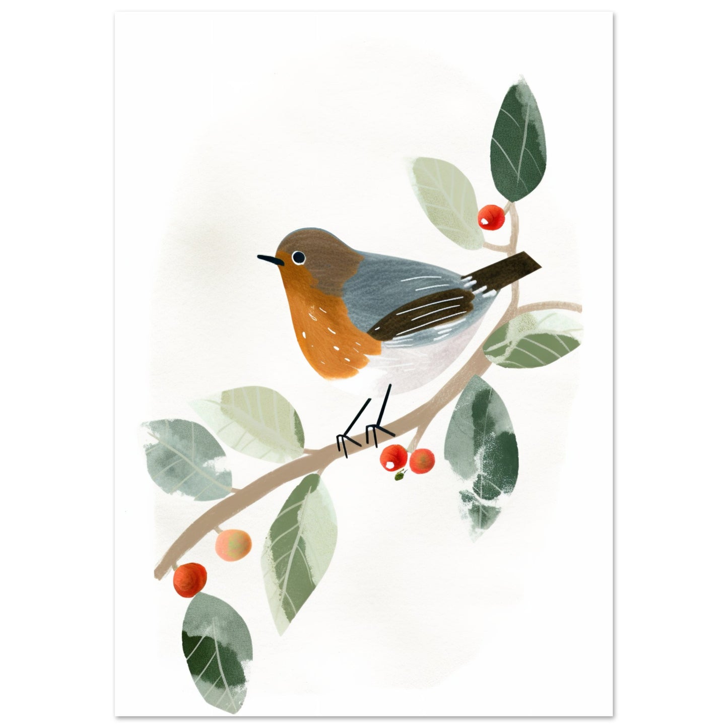 Pretty Perched Robin Wall Art Print