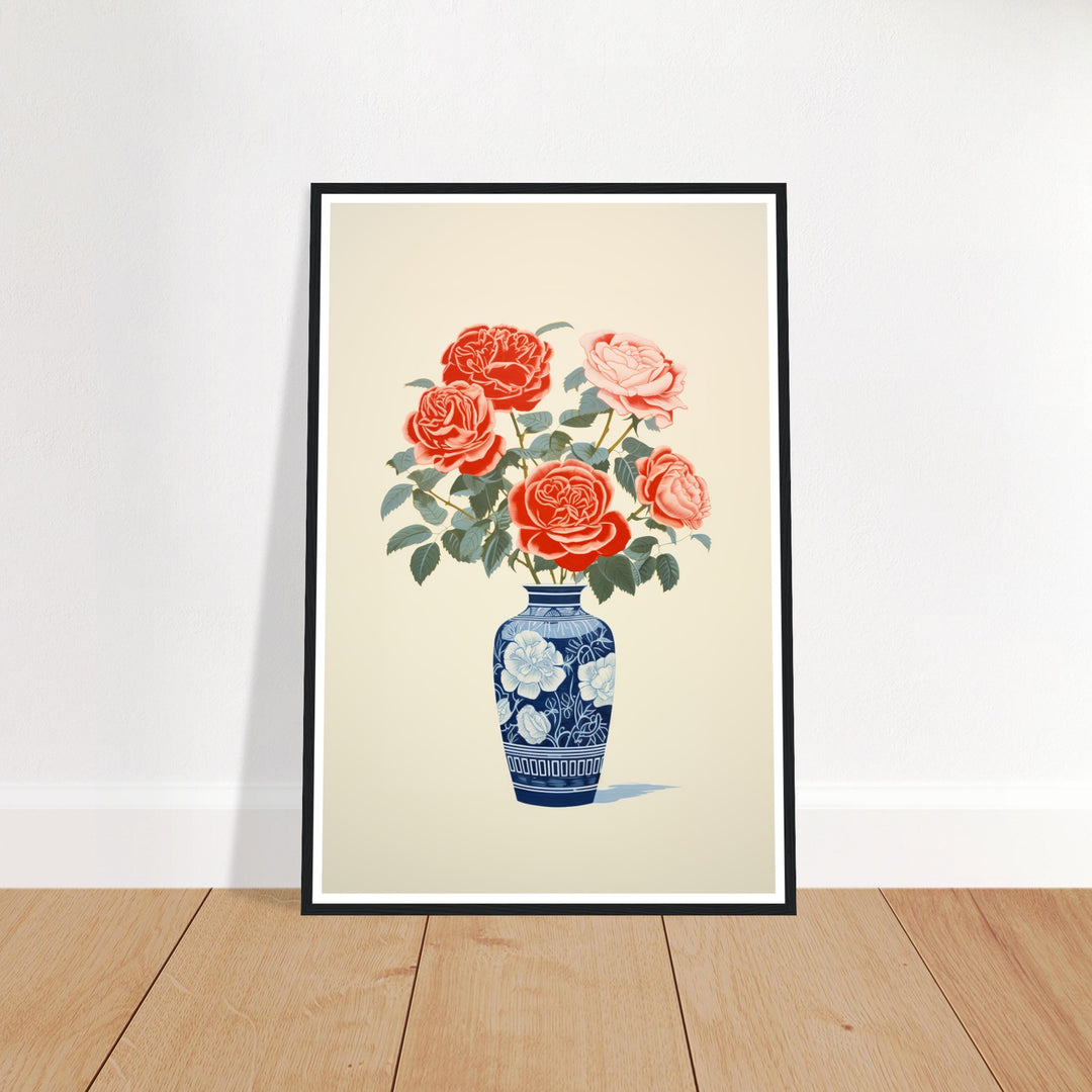 Elegant Roses in Blue Vase Wall Art Print