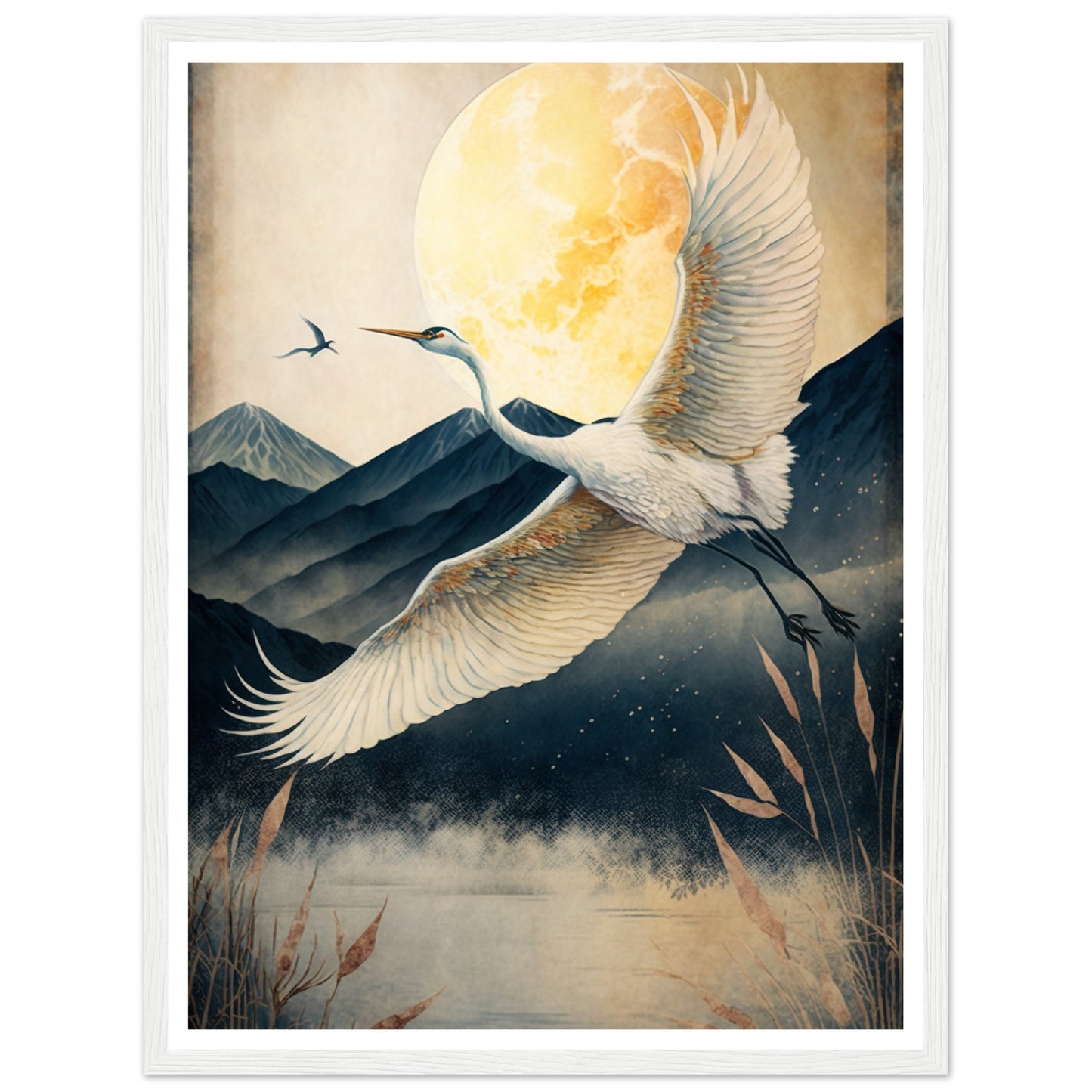 Japanese Inspired Crane Flight Wall Art Print