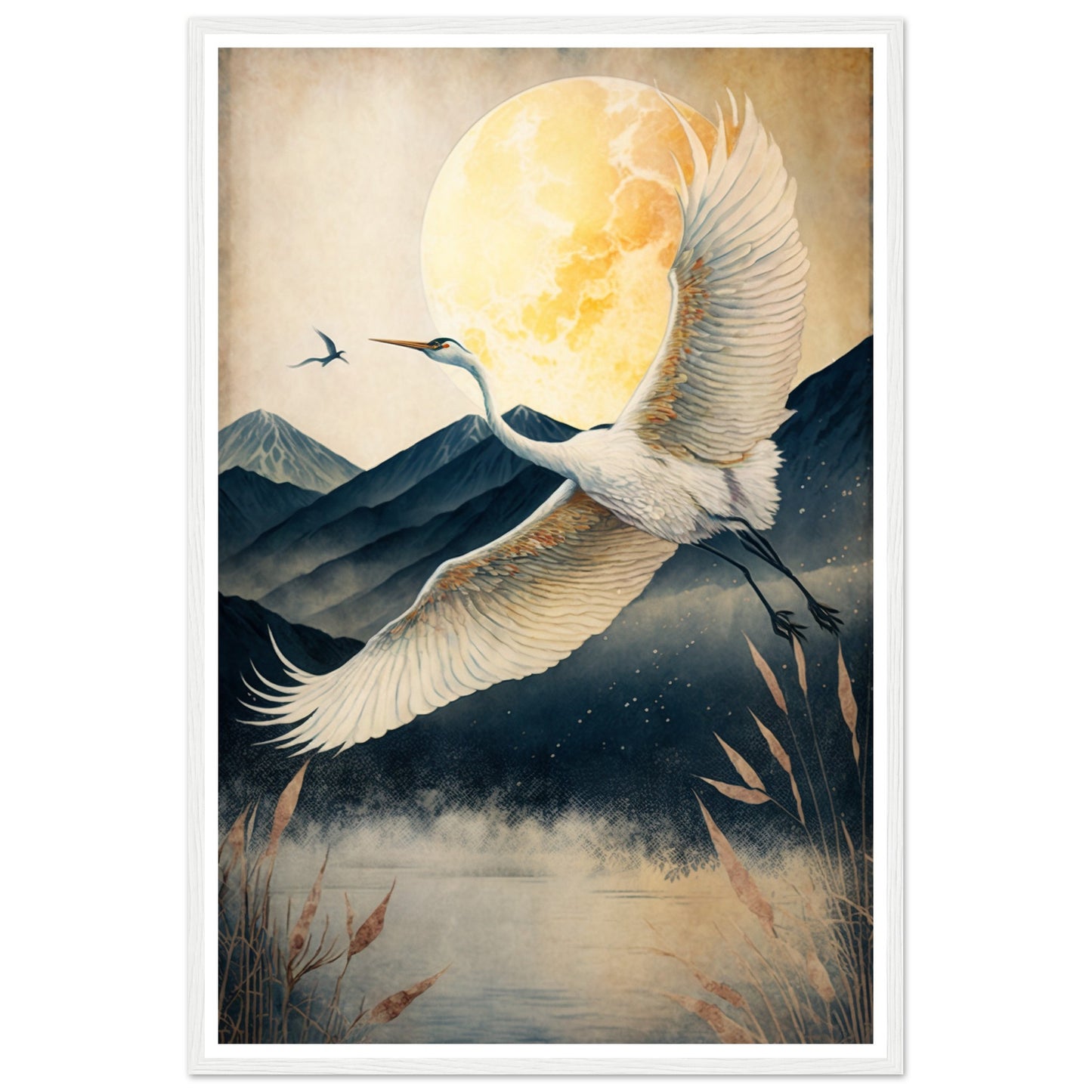 Japanese Inspired Crane Flight Wall Art Print