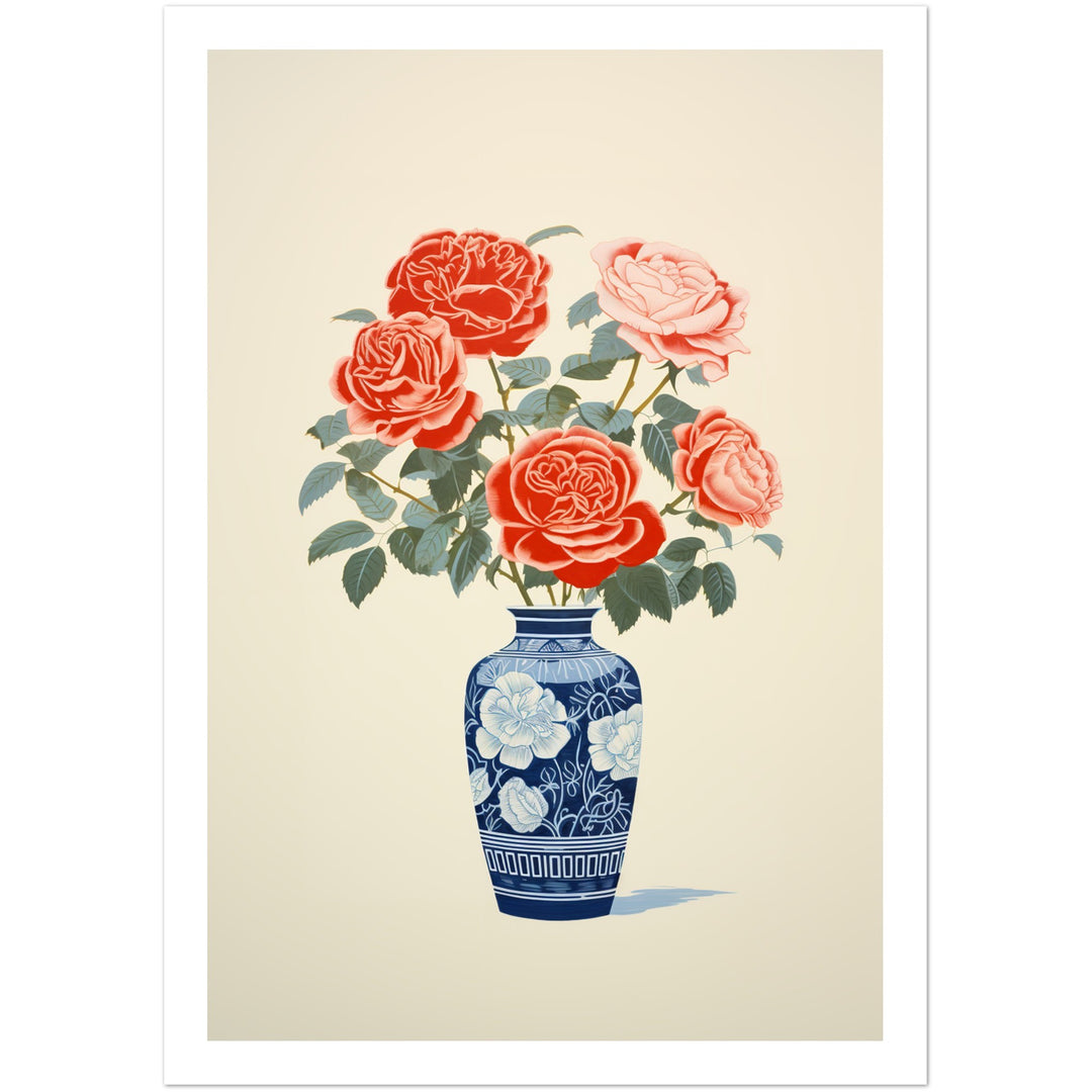 Elegant Roses in Blue Vase Wall Art Print