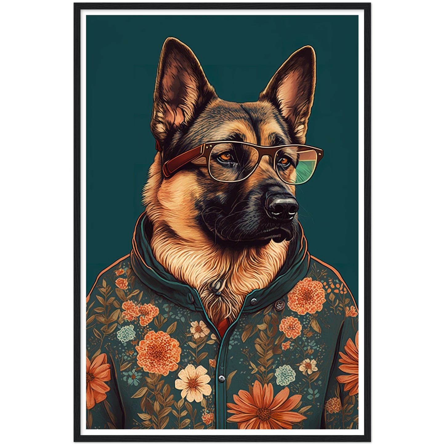 Floral Fashionista German Shepherd Dog Wall Art Print