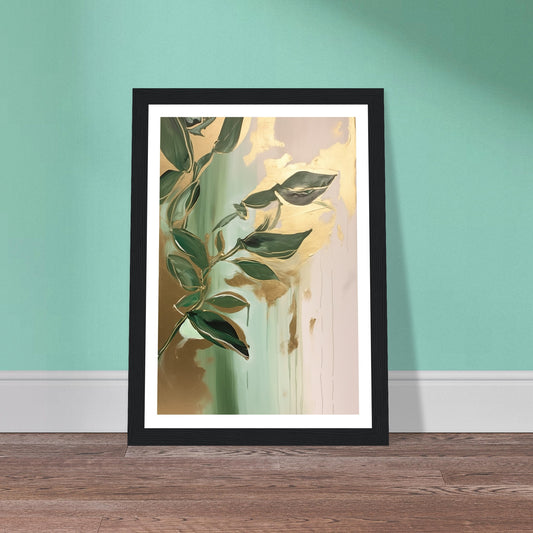 Golden Botanical Fluid Leaf Symphony Wall Art Print