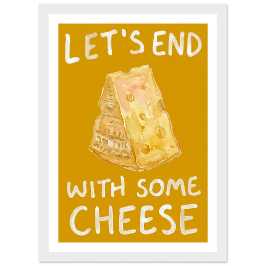 Watercolour wedge of cheese art print in a white wood frame, A4