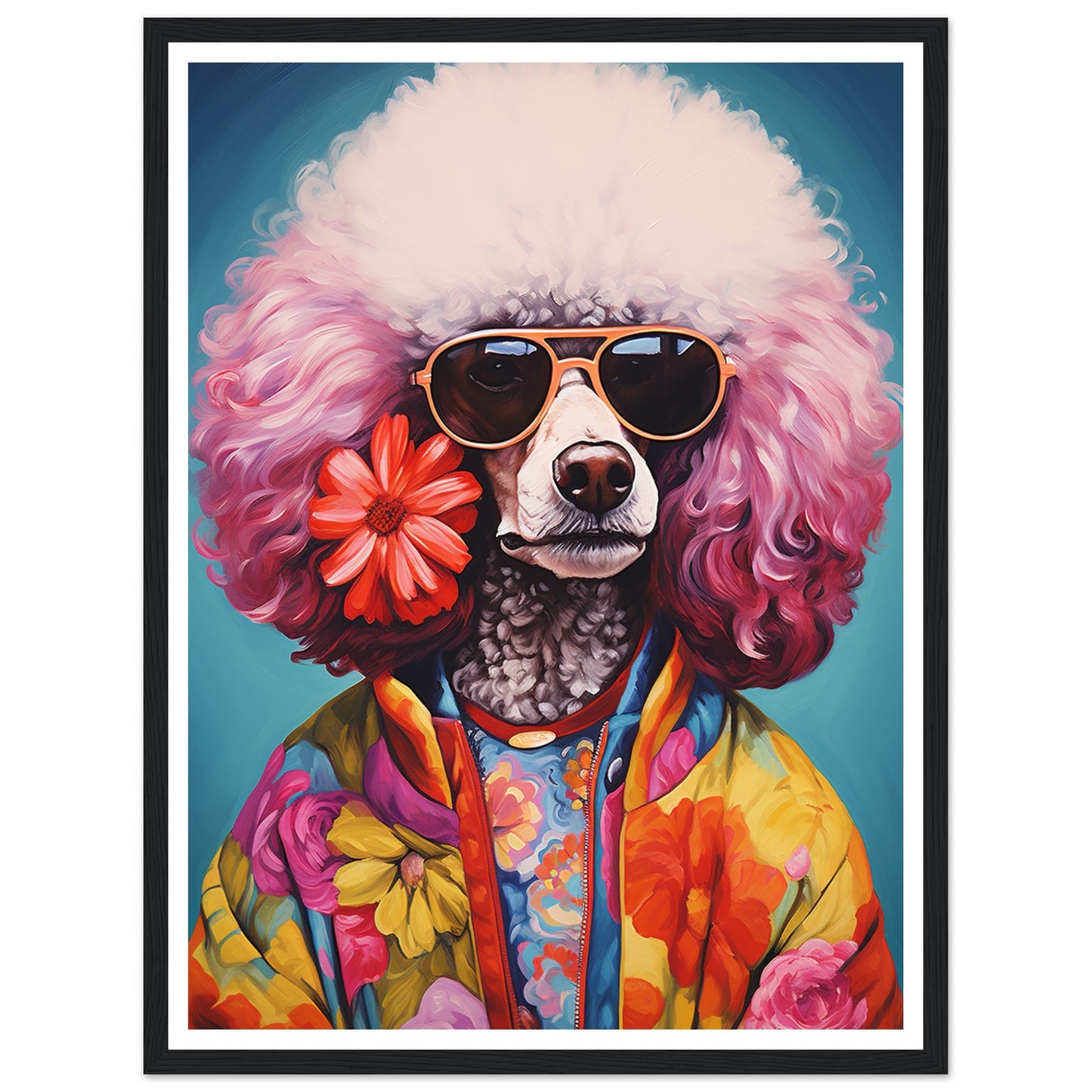 Groovy Dog Hippy Poodle in Flower Power Jacket Wall Art Print