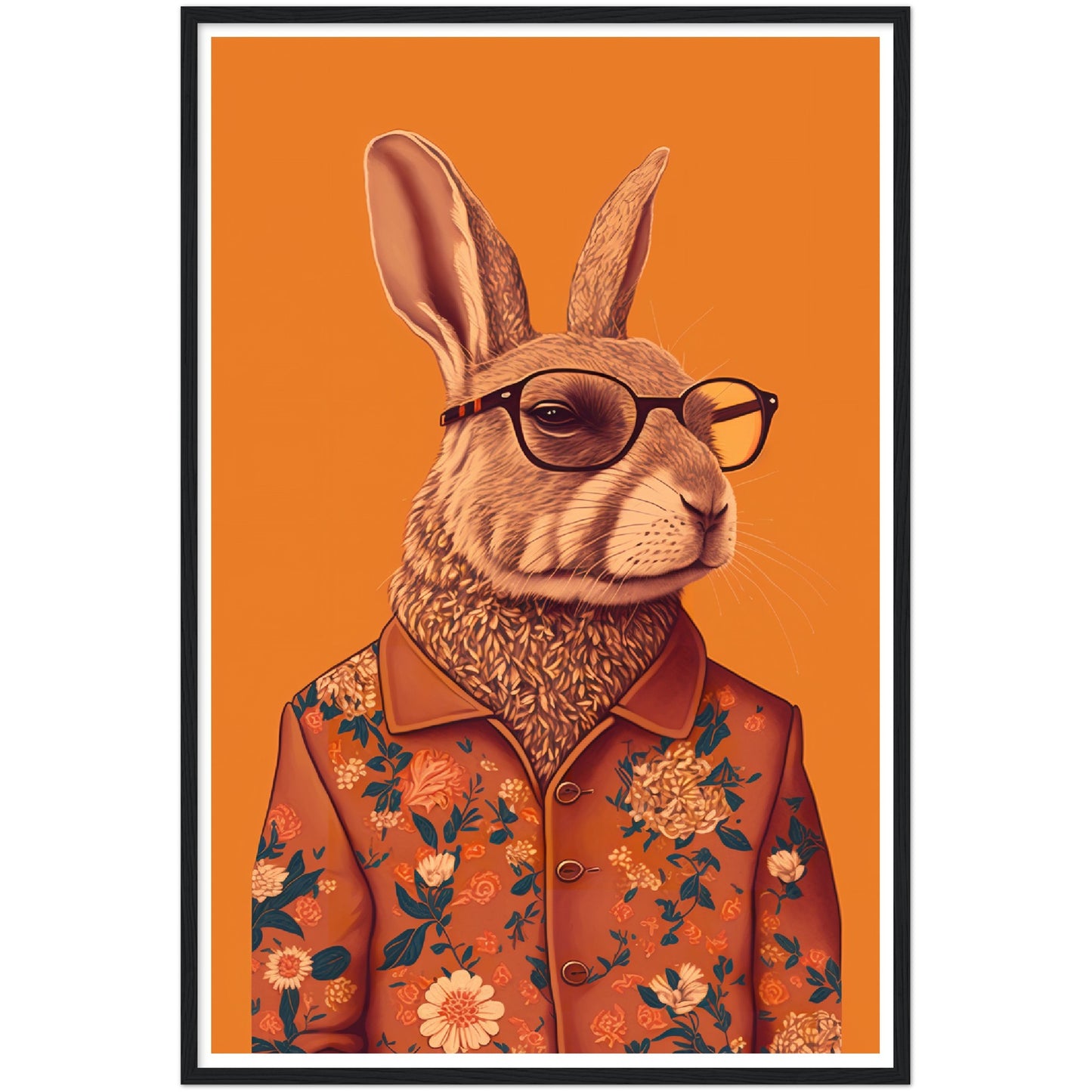 Floral Hipster Rabbit Wall Art Print