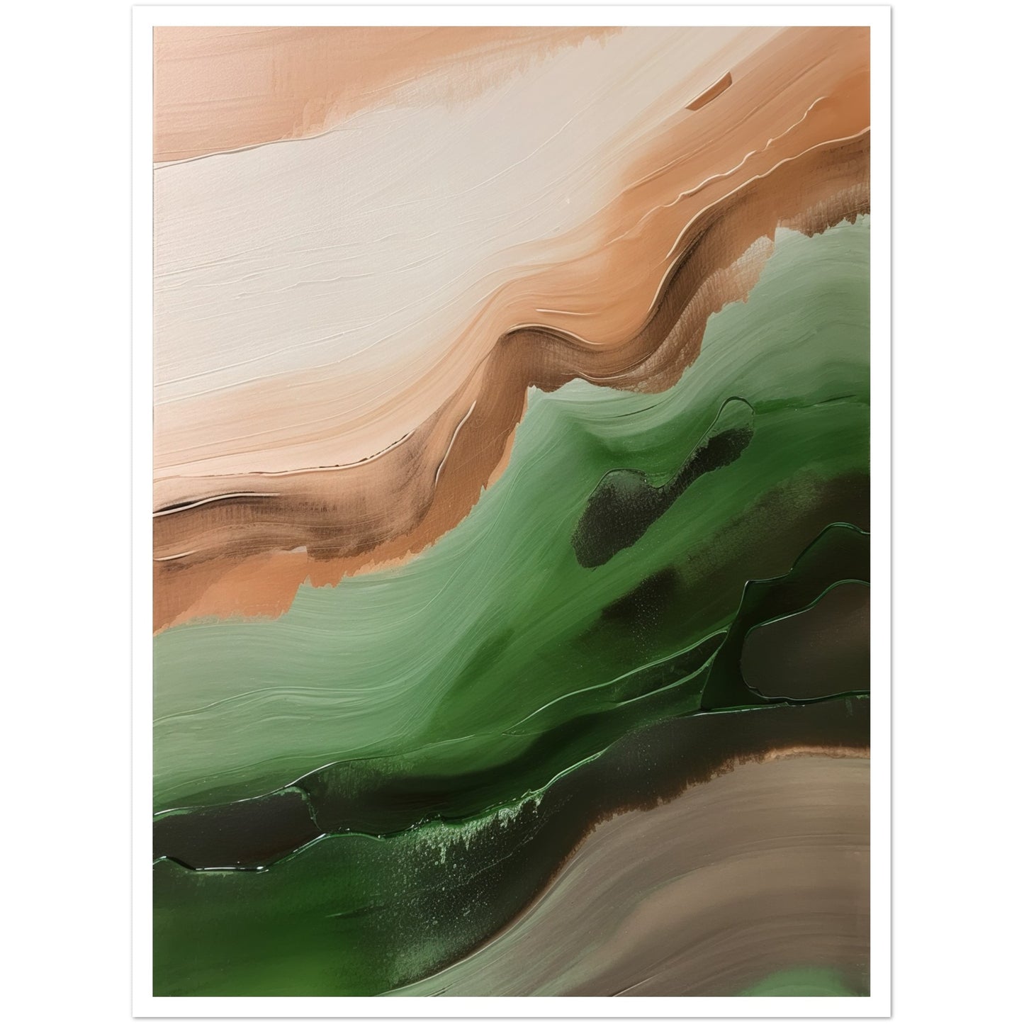 Abstract Strokes of Green and Brown Wall Art Print