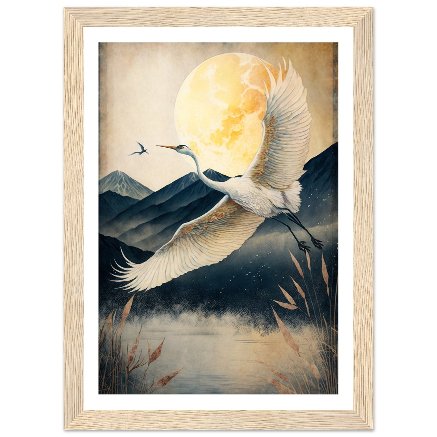 Japanese Inspired Crane Flight Wall Art Print