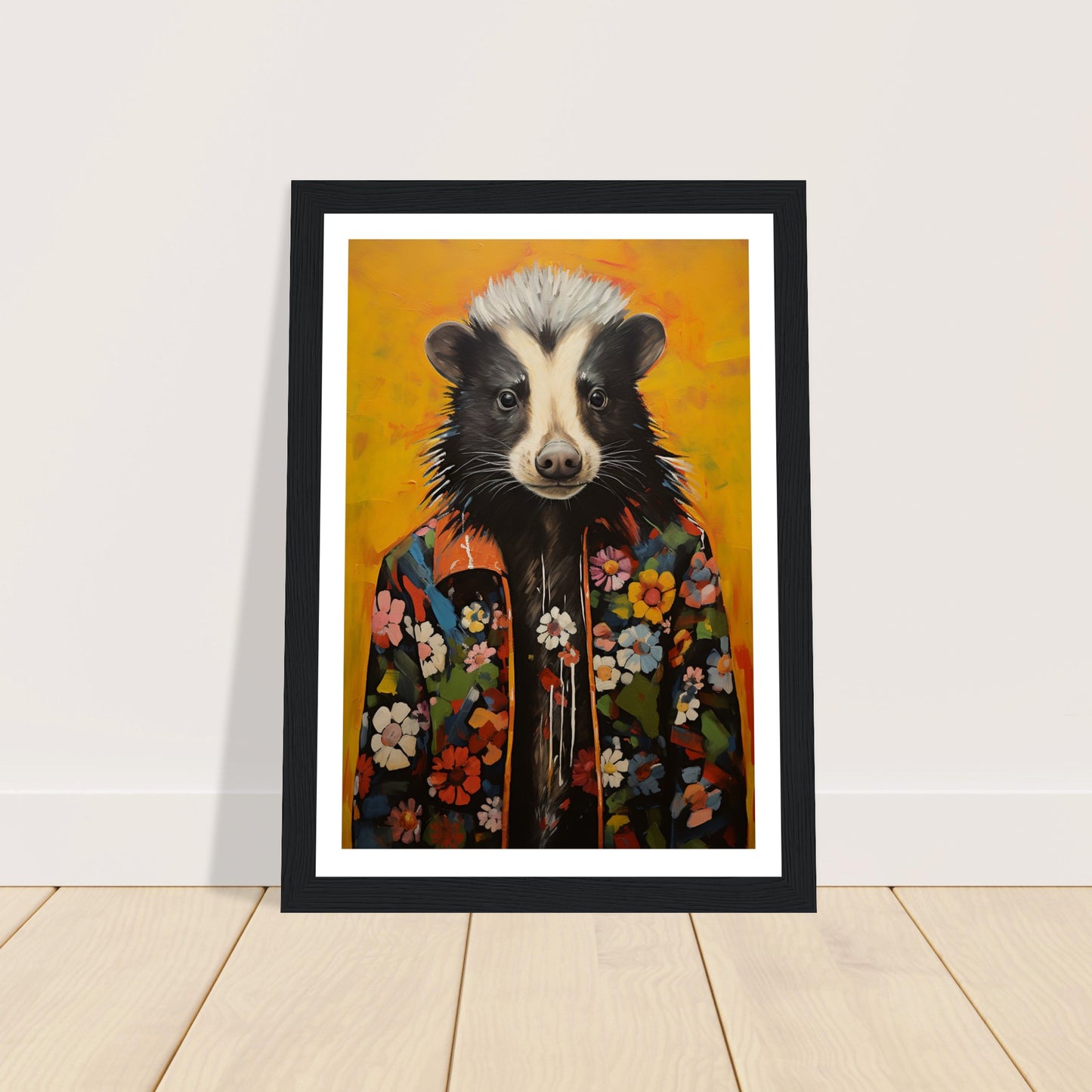 Groovy Hippy Skunk in Flower Power Jacket Wall Art Print