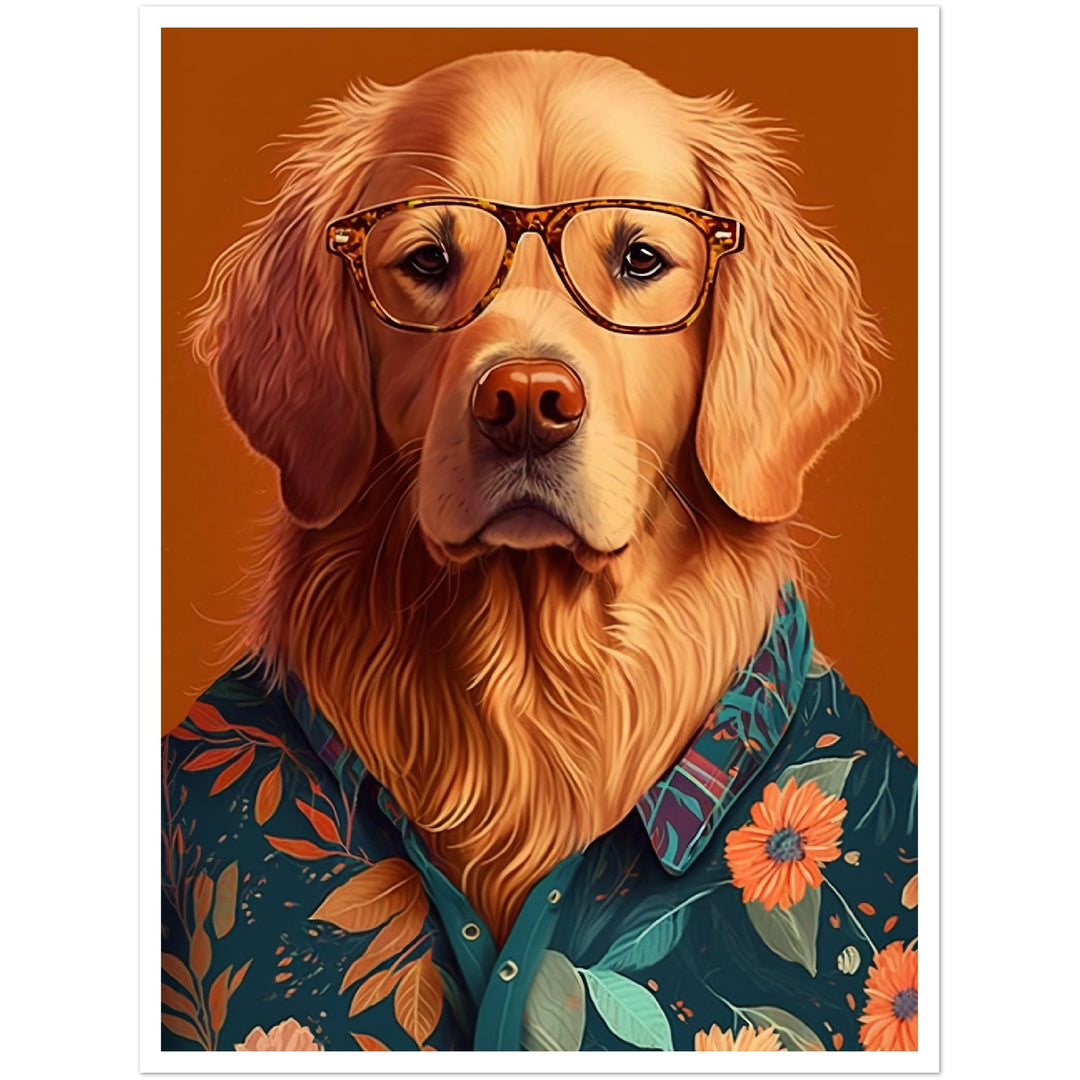 Trendy Golden Retriever Dog Illustration Wall Art Print