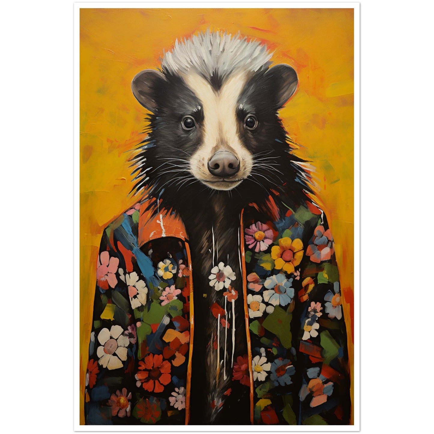 Groovy Hippy Skunk in Flower Power Jacket Wall Art Print