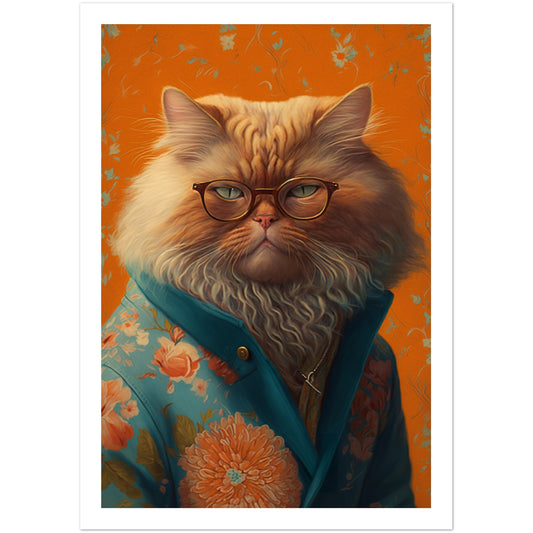 Floral Persian Cat Portraiture Wall Art Print