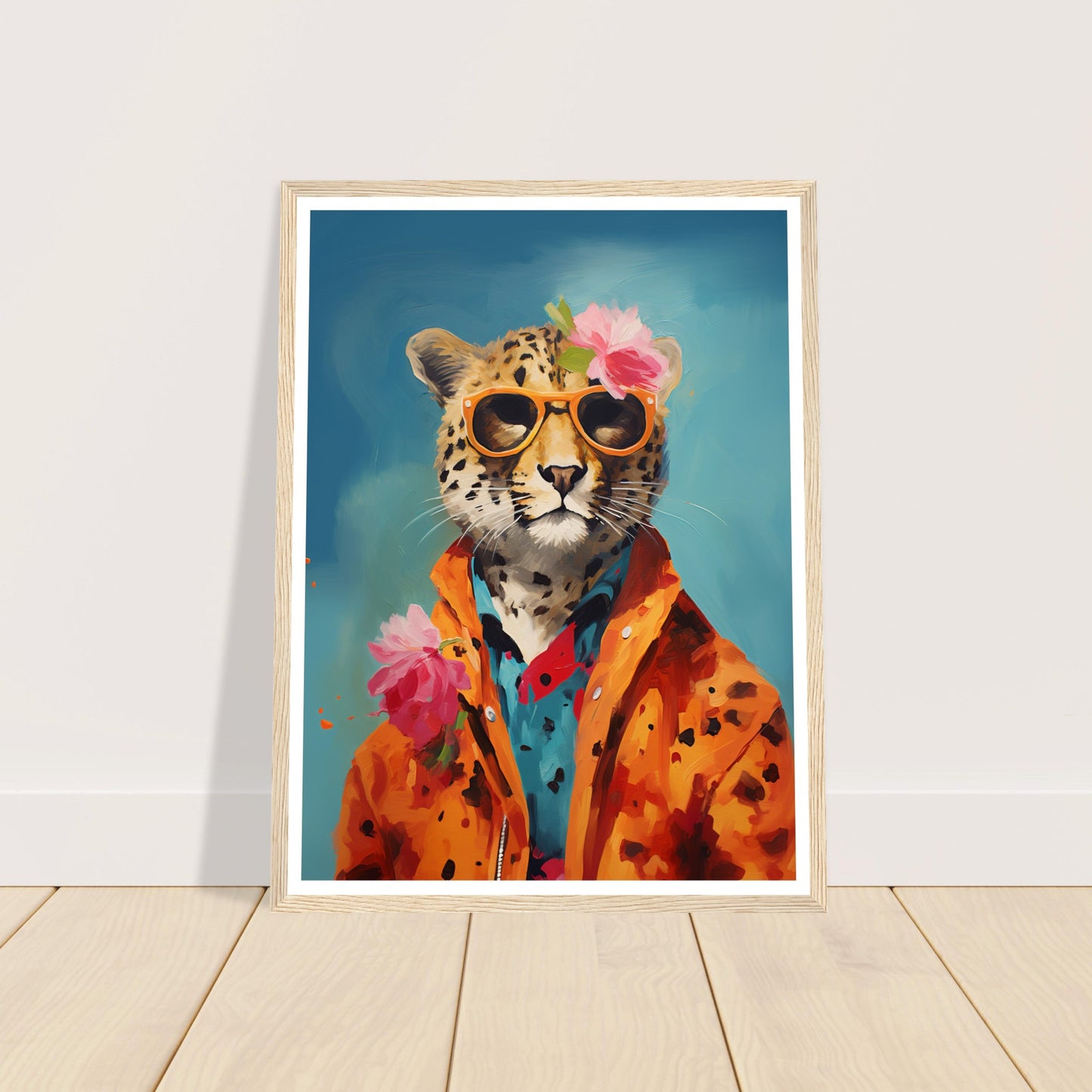 Cheetah in Floral Attire Wall Art Print