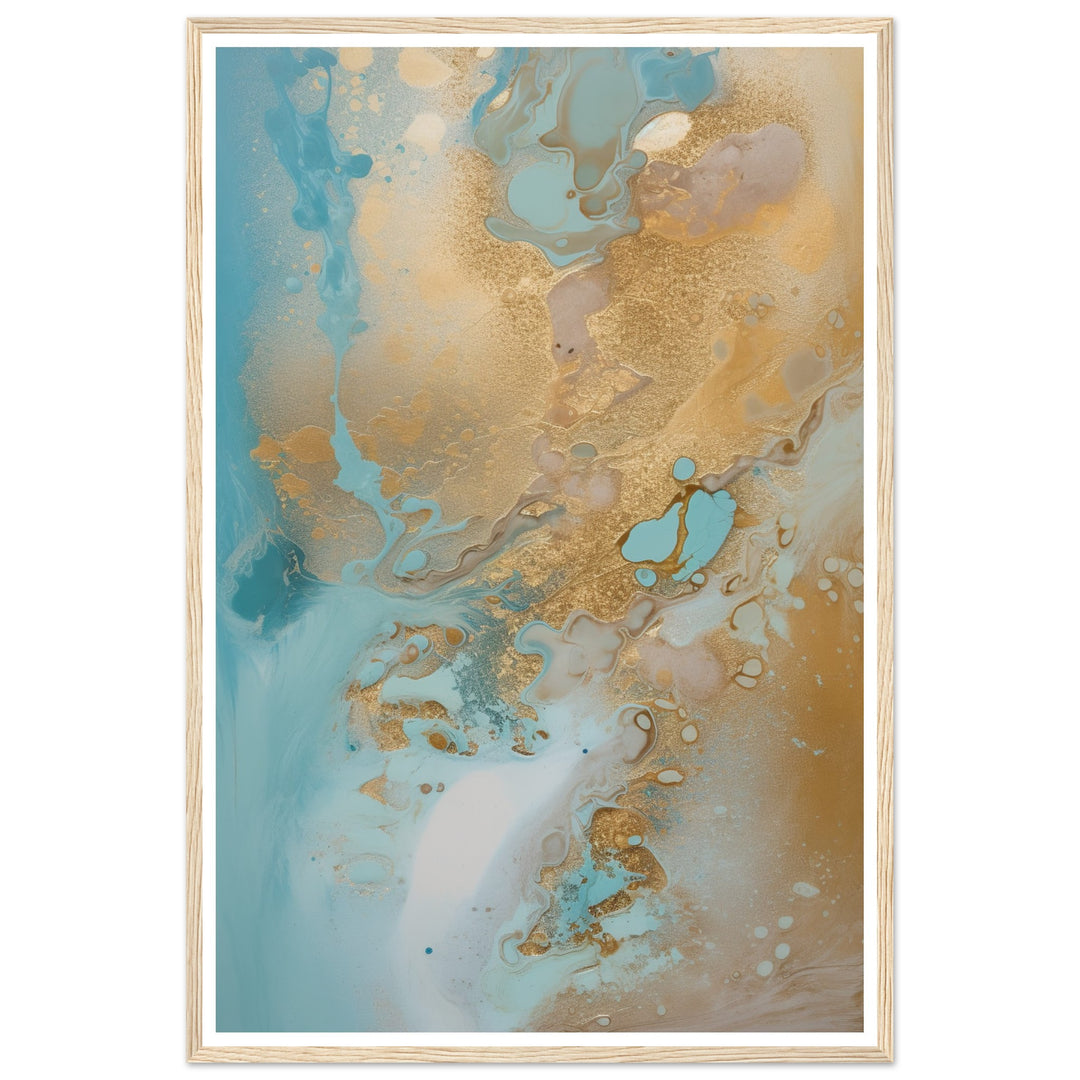 Melted Waves of Blue and Bronze Shimmer Abstract Painting Wall Art Print