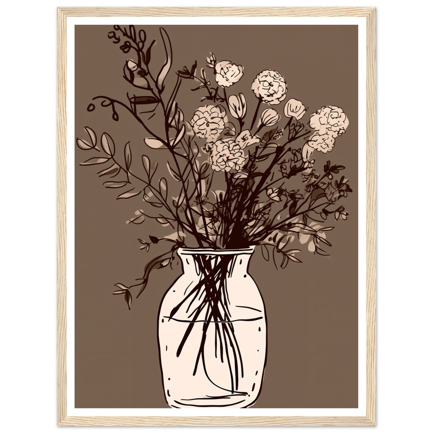 Minimalist Cottagepunk Flower Bouquet Sketch Wall Art Print