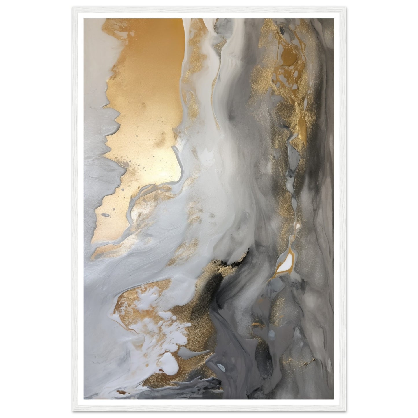 Fluid Melodies of Black, White, and Gold Abstract Wall Art Print