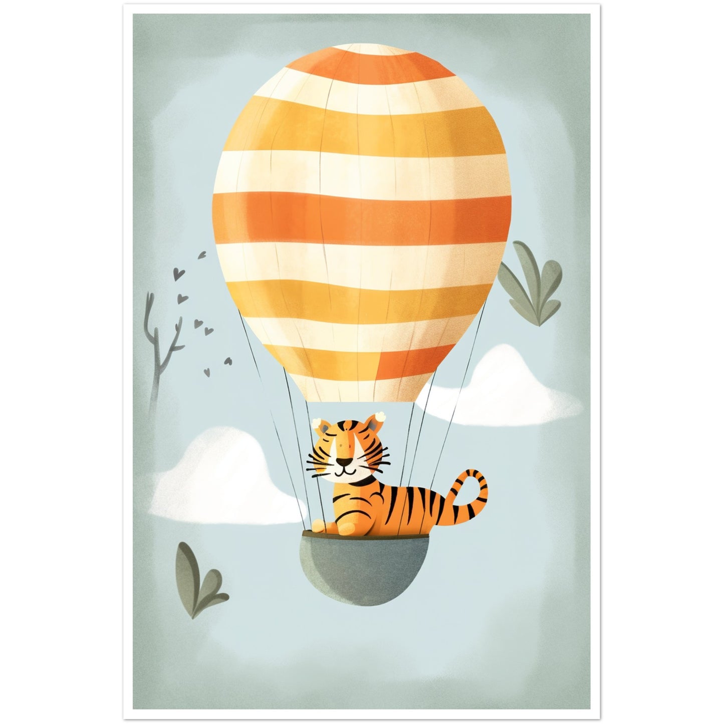 Tiger Hot Air Balloon Adventure Nursery Wall Art Print