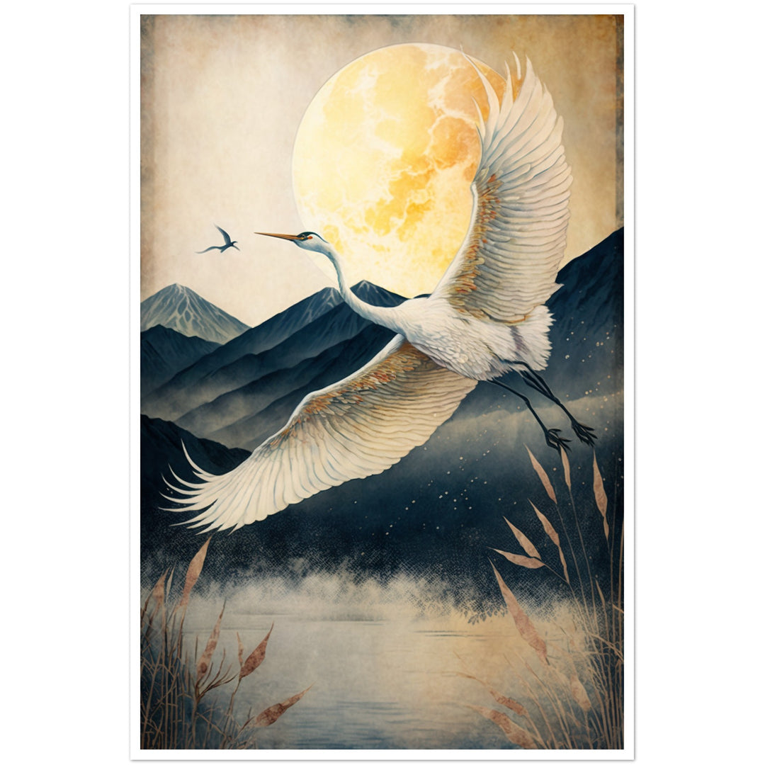 Japanese Inspired Crane Flight Wall Art Print