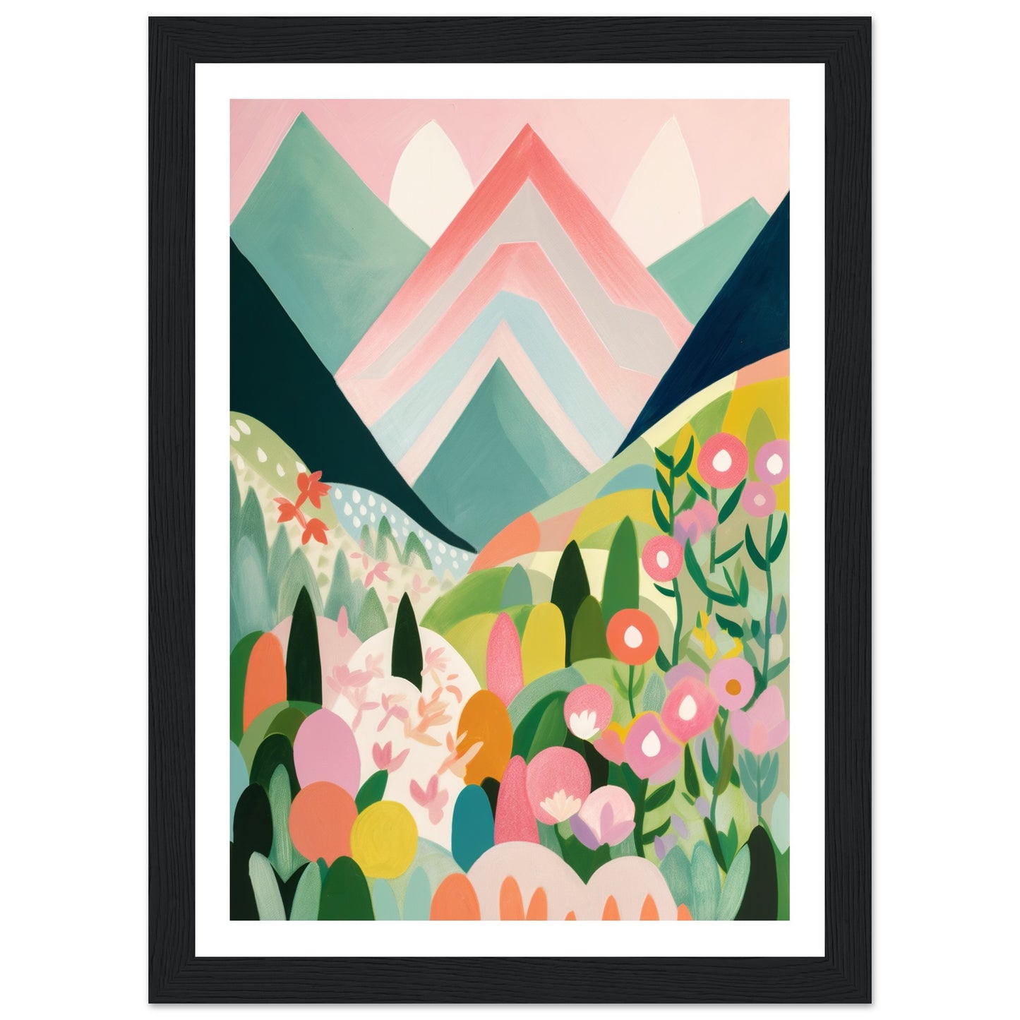 Blushing Pink Peaks Vibrant Abstract Landscape Wall Art Print