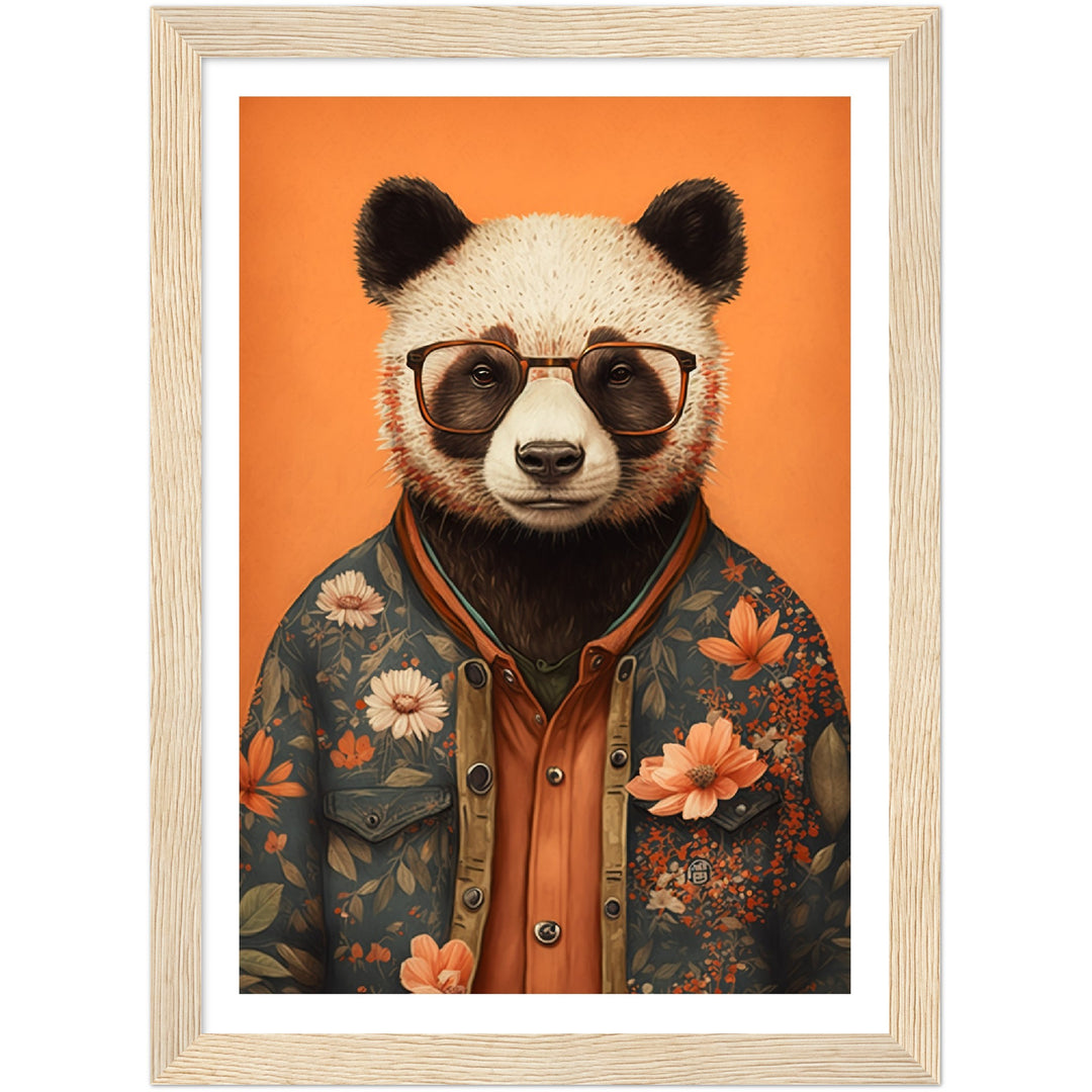 Panda Illustration Floral Fashionista Wall Art Print