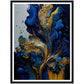 Golden Blue Waves Abstract Wall Art Print