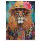 Flower Power Hippy Lion Wall Art Print