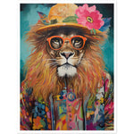 Load image into Gallery viewer, Flower Power Hippy Lion Wall Art Print