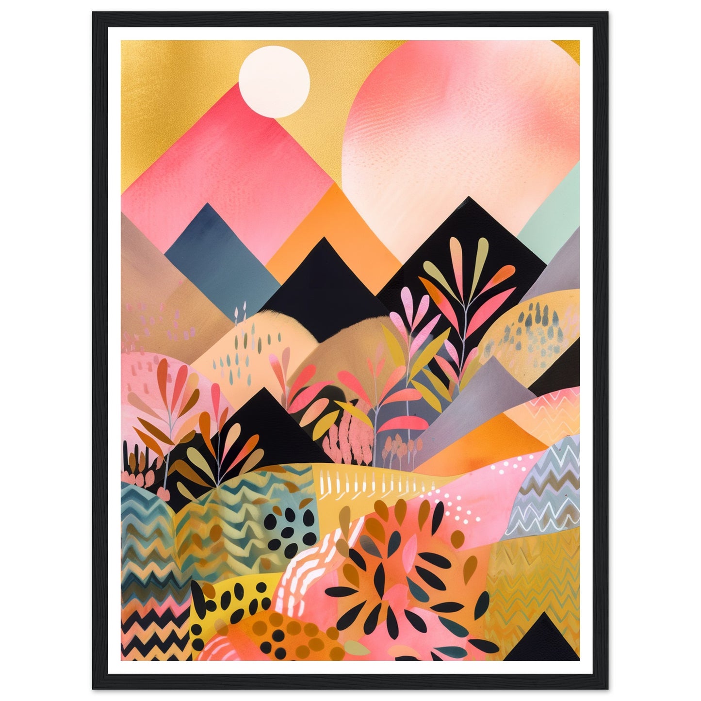 Lush Pink Zig Zag Mountain Peaks Wall Art Print