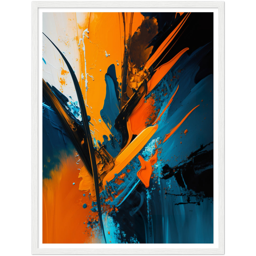 Nature's Emotive Abstract Orange & Blue Brushstrokes Wall Art Print